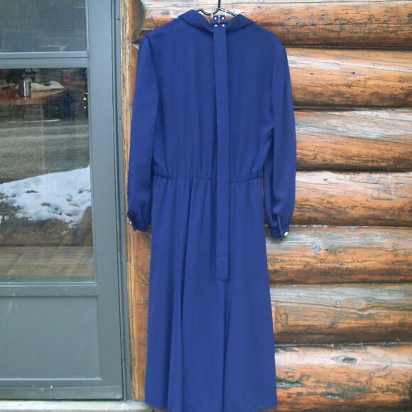 Vintage Liz Claiborne Navy Blue Long Sleeve Button Down Belted Maxi Dress SZ 8 - Picture 2 of 3